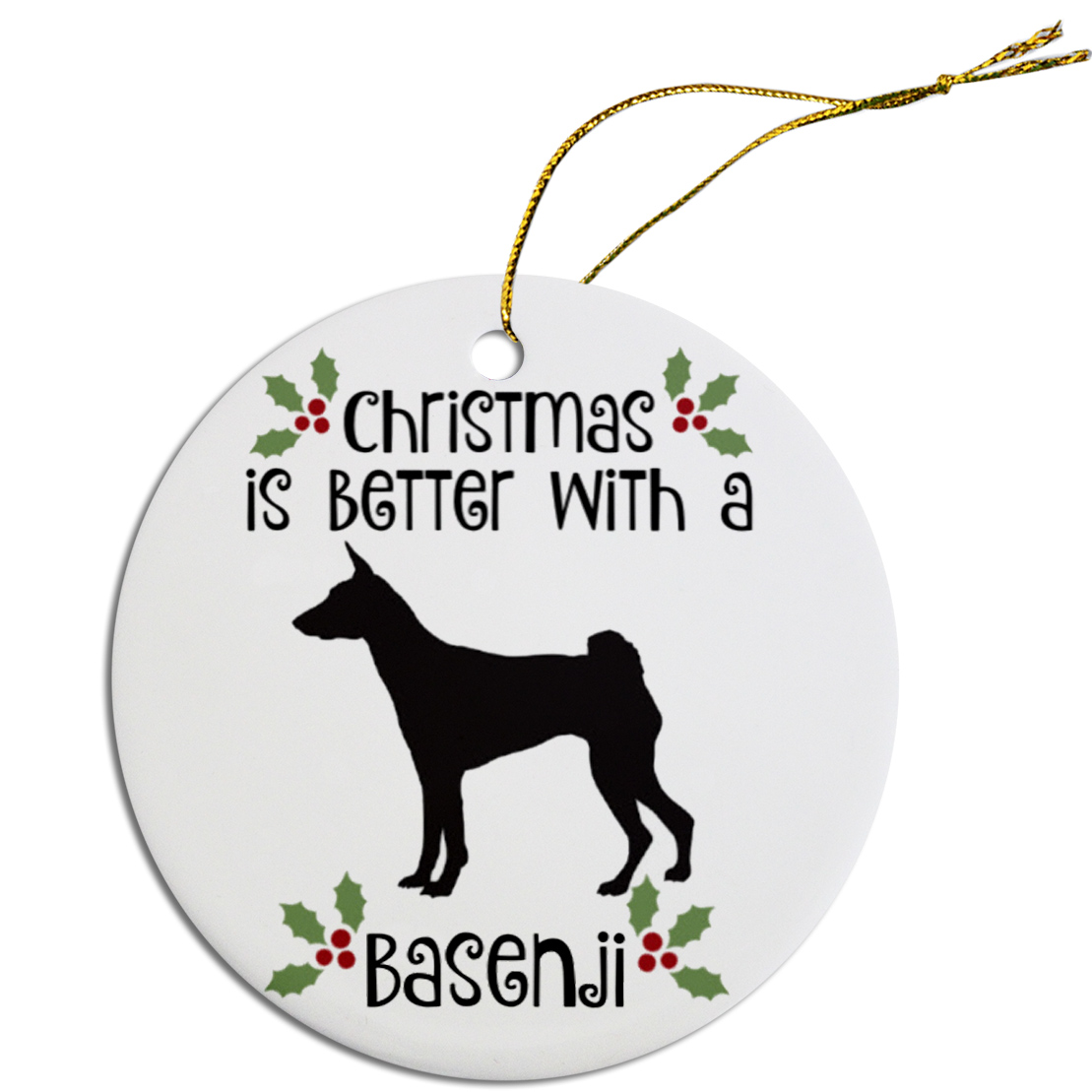 Breed Specific Round Christmas Ornament Basenji